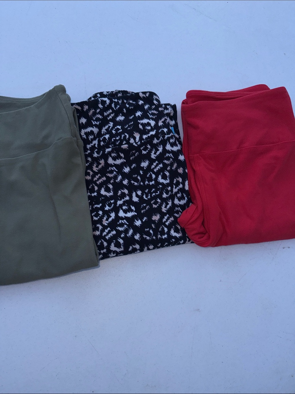 LuLaRoe leggings — Olive, Black & White Print, Red Orange